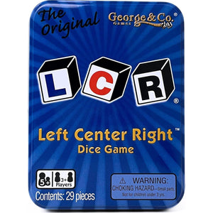 LCR Left Center Right Dice Game Blue Tin Fun Travel Sized Game for All Ages