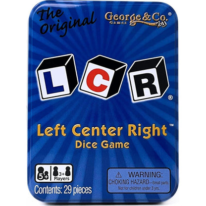 LCR Left Center Right Dice Game Blue Tin Fun Travel Sized Game for All Ages