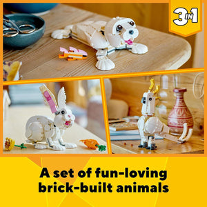 LEGO Creator 3-in-1 White Rabbit Animal Building Toy Set Bunny to Seal to Parrot