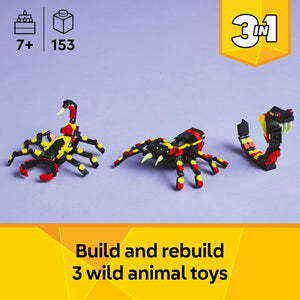 LEGO Creator 3-in-1 Wild Animals Set 31159, Builds Spider, Snake or Scorpion, Kids Age 7+, STEM Gift Toy