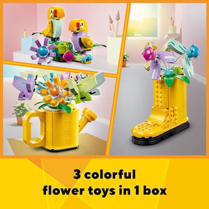 LEGO Creator 3 in 1 Flowers in Watering Can Set Builds Rain Boots or Birds Ages 8+