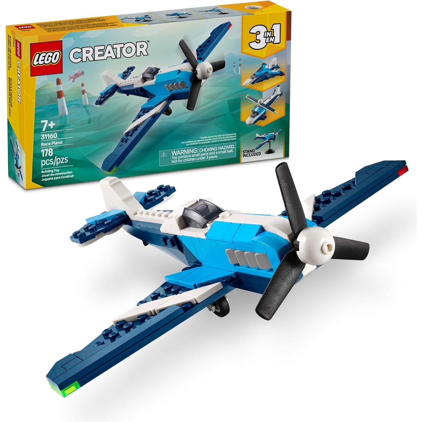 LEGO Creator 3in1 Aircraft Race Plane Building Toy with Jet and Helicopter Options for Kids 31160