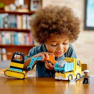 LEGO DUPLO Town Truck & Excavator Set (10931), Construction Vehicles Toy for Toddlers Ages 2–4, Motor Skill Learning Gift