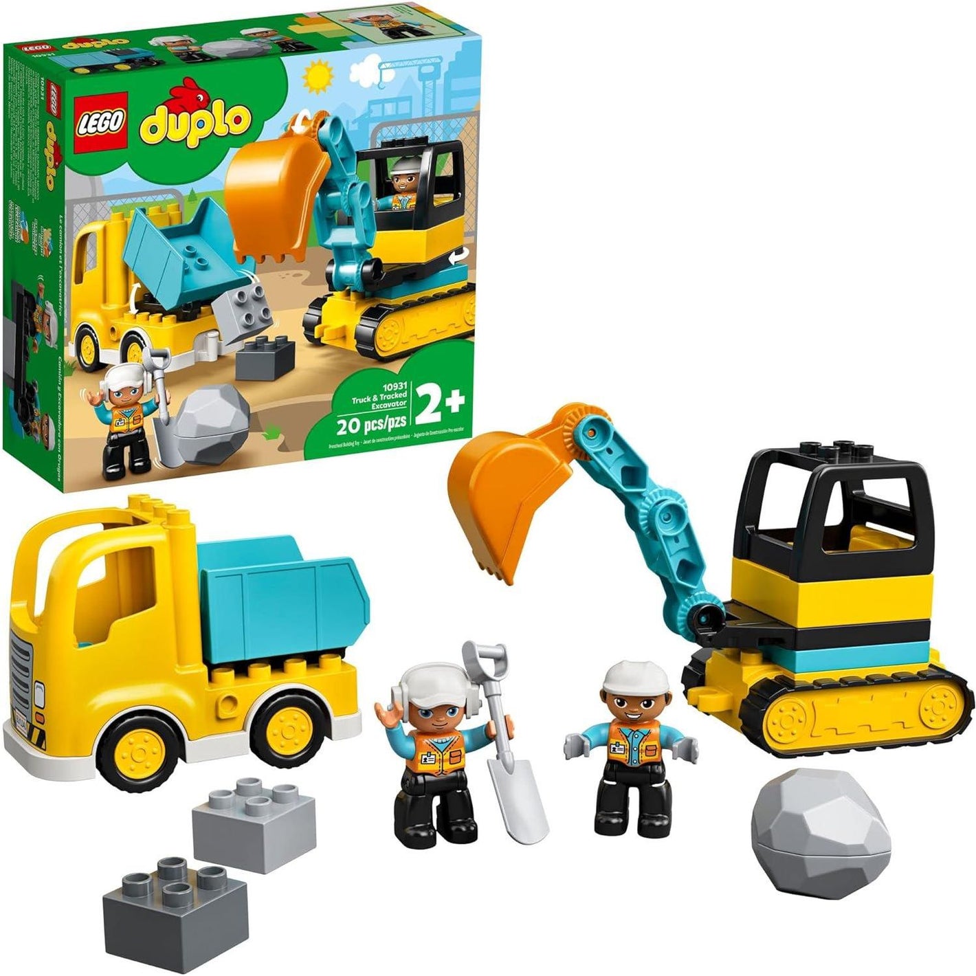LEGO DUPLO Town Truck & Excavator Set (10931), Construction Vehicles Toy for Toddlers Ages 2–4, Motor Skill Learning Gift
