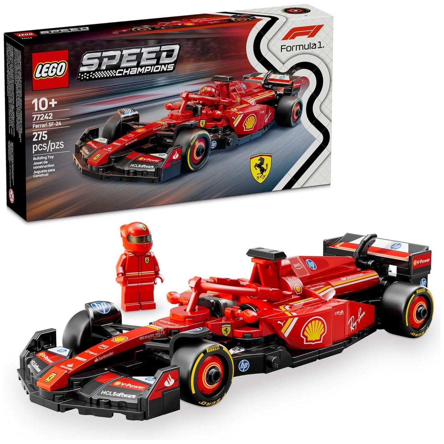 LEGO Speed Champions Ferrari SF24 Race Car Set for Kids Age 10 Plus Ferrari F1 Model for Building Display or Play 77242