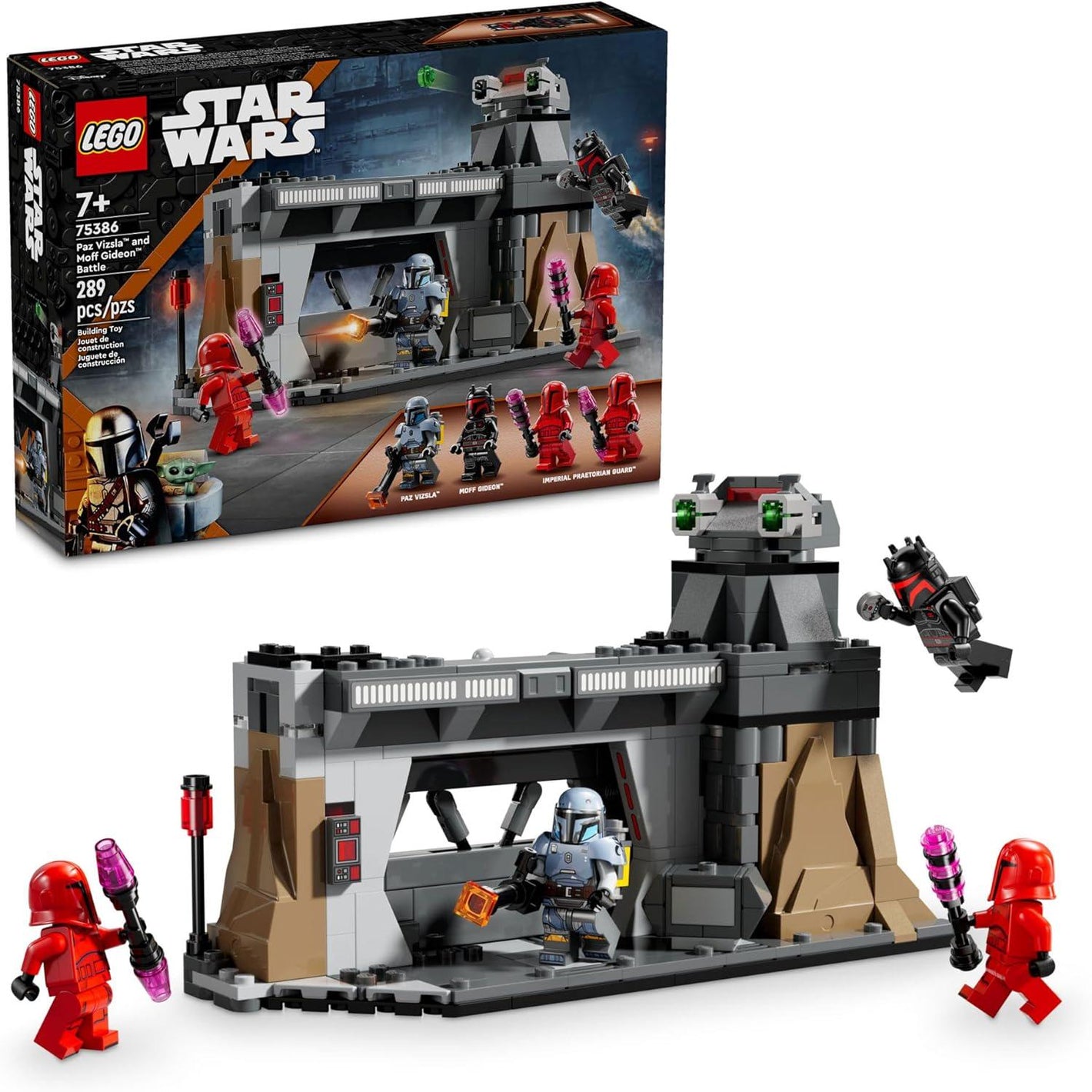LEGO Star Wars Mandalorian Paz Vizsla and Moff Gideon Battle Set for Kids with 4 Minifigures 75386