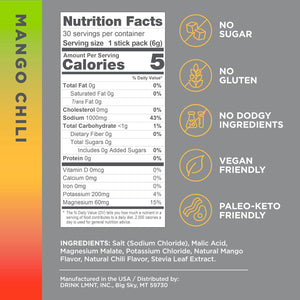 Drink LMNT Zero Sugar Electrolytes, Mango Chili Salt Drink Mix, 30 Count