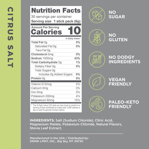 Drink LMNT Zero Sugar Electrolytes, Citrus Salt Drink Mix, 30 Count
