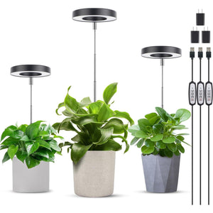 LORDEM Grow Light, Full Spectrum LED Plant Light For Indoor Plants, Height Adjustable Growing Lamp With Auto On/Off Timer 4/8/12H, 4 Dimmable Brightness, Ideal For Small Plants, 3 Packs Of Black,