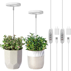 LORDEM Grow Light, Full Spectrum LED Plant Light For Indoor Plants, Height Adjustable Growing Lamp With Auto On/Off Timer 4/8/12H, 4 Dimmable Brightness, Ideal For Small Plants, 2 Packs,