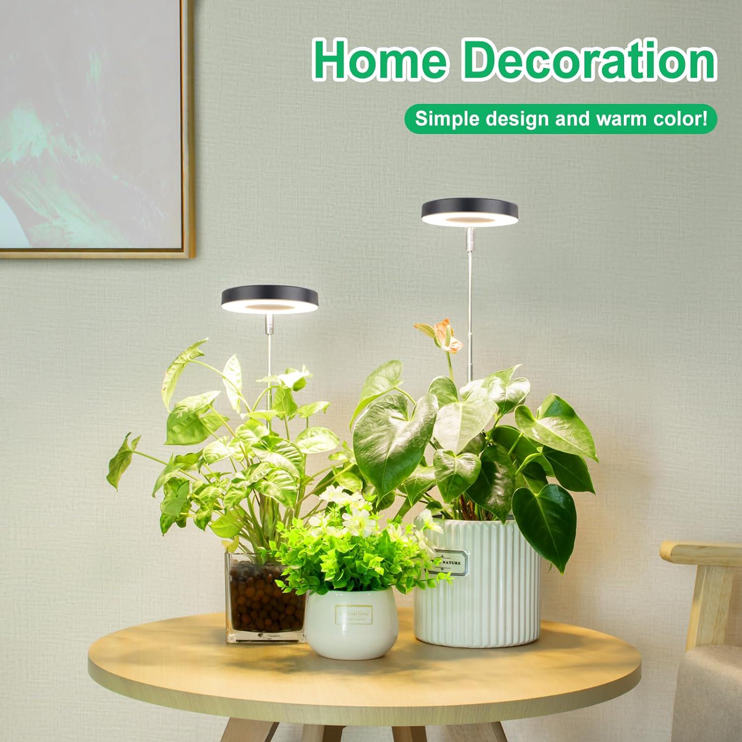 LORDEM Grow Light, Full Spectrum LED Plant Light For Indoor Plants, Height Adjustable Growing Lamp With Auto On/Off Timer 4/8/12H, 4 Dimmable Brightness, Ideal For Small Plants, 3 Packs Of Black,