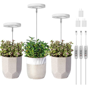 LORDEM Grow Light, Full Spectrum LED Plant Light For Indoor Plants, Height Adjustable Growing Lamp With Auto On/Off Timer 4/8/12H, 4 Dimmable Brightness, Ideal For Small Plants, 3 Packs,