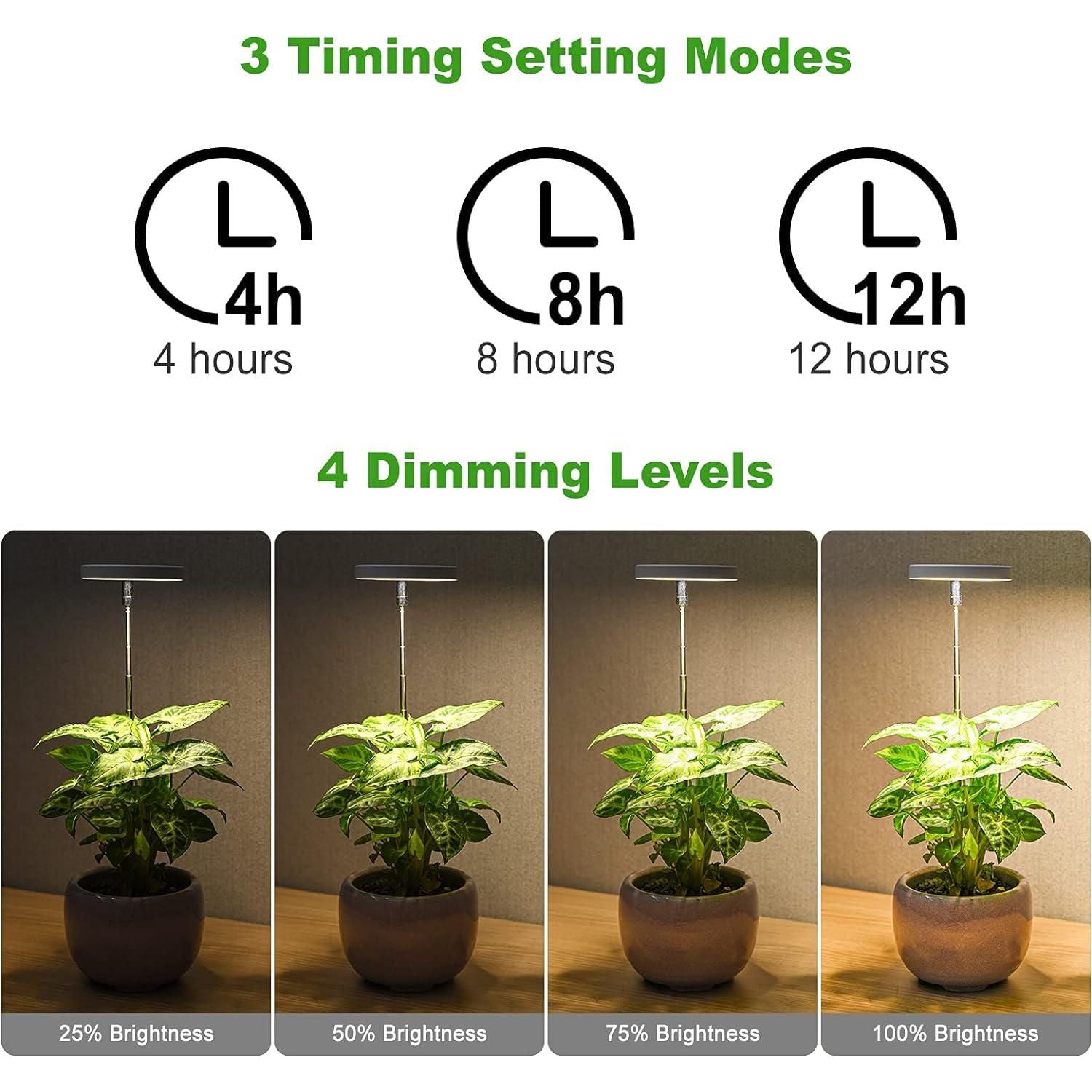 LORDEM Grow Light, Full Spectrum LED Plant Light For Indoor Plants, Height Adjustable Growing Lamp With Auto On/Off Timer 4/8/12H, 4 Dimmable Brightness, Ideal For Small Plants, 2 Packs,