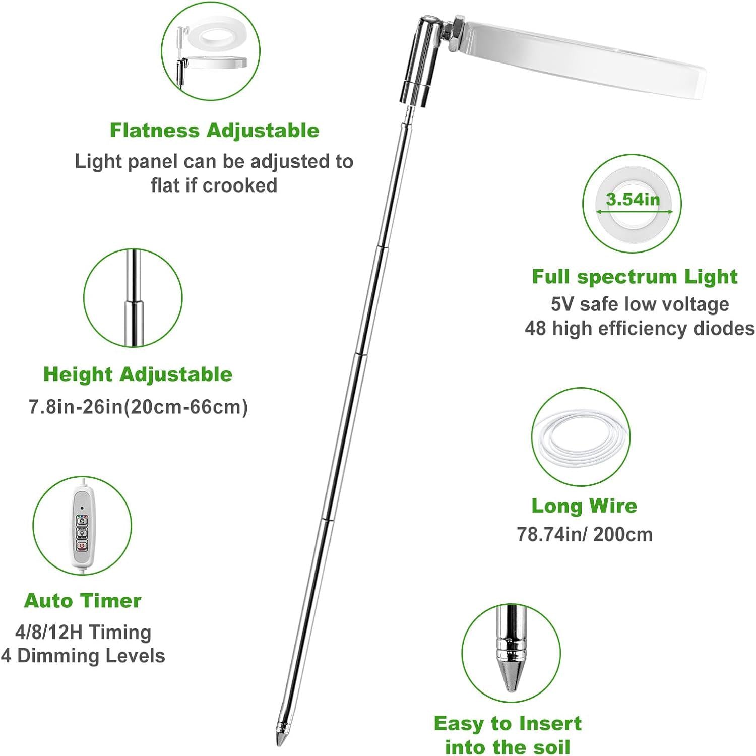 LORDEM Grow Light, Full Spectrum LED Plant Light For Indoor Plants, Height Adjustable Growing Lamp With Auto On/Off Timer 4/8/12H, 4 Dimmable Brightness, Ideal For Small Plants, 2 Packs,