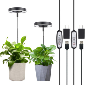 LORDEM Plant Grow Light, Full Spectrum LED Plant Light For Indoor Plants, Growing Lamp With Auto On/Off Timer 4/8/12H, 4 Dimmable Brightness, 2 Packs Of Black,