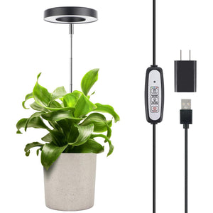 LORDEM Plant Grow Light, Full Spectrum LED Plant Light For Indoor Plants, Growing Lamp With Auto On/Off Timer 4/8/12H, 4 Dimmable Brightness, Ideal For Small Plants, Black,
