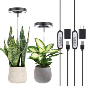LORDEM Plant Grow Light, Full Spectrum LED Plant Light For Indoor Plants, Growing Lamp With Auto On/Off Timer, 4 Dimmable Brightness, 2 Packs Of Black,