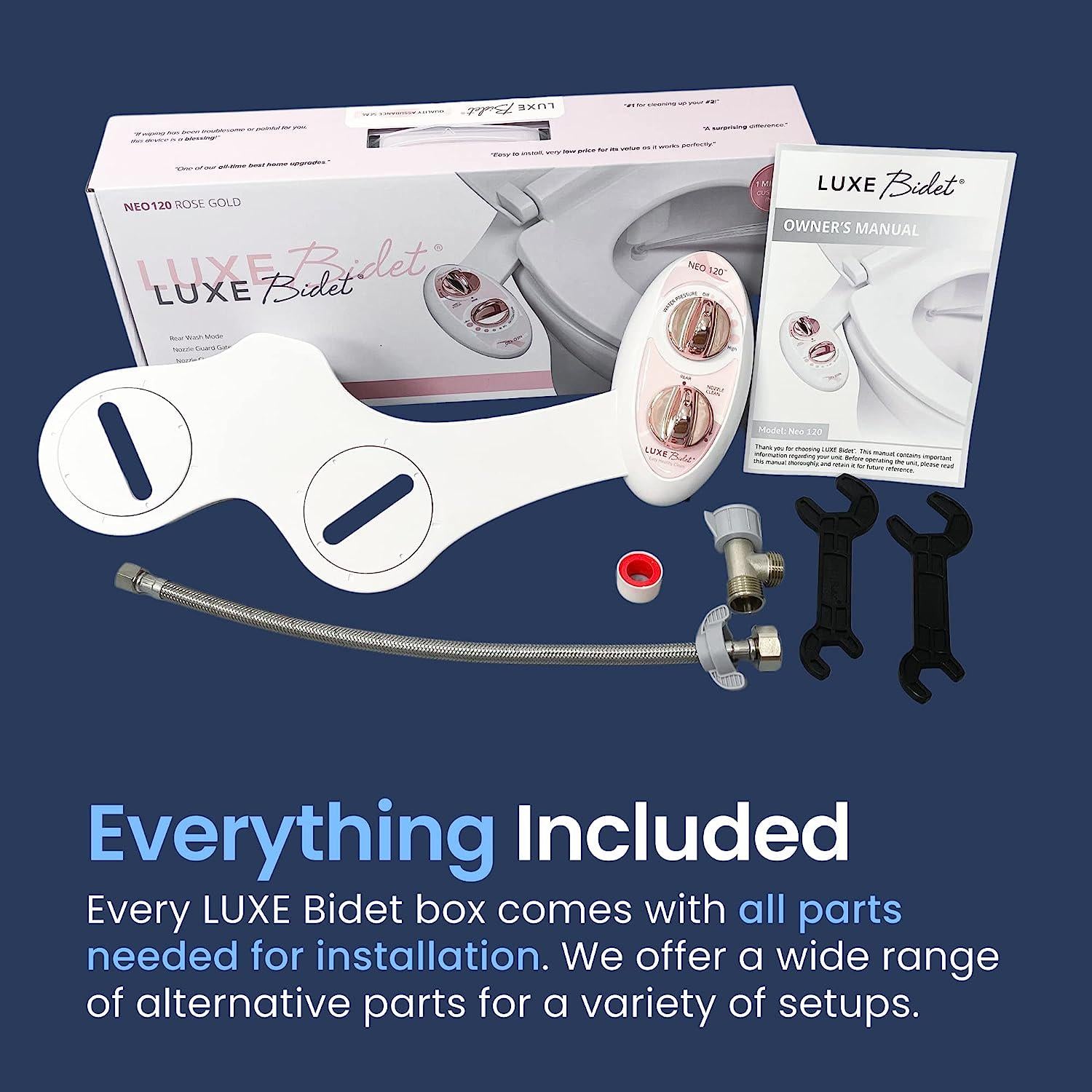 LUXE Bidet NEO 120 - Self-Cleaning Nozzle, Fresh Water Non-Electric Bidet Attachment For Toilet Seat, Adjustable Water Pressure, Rear Wash (Rose Gold),859216005497