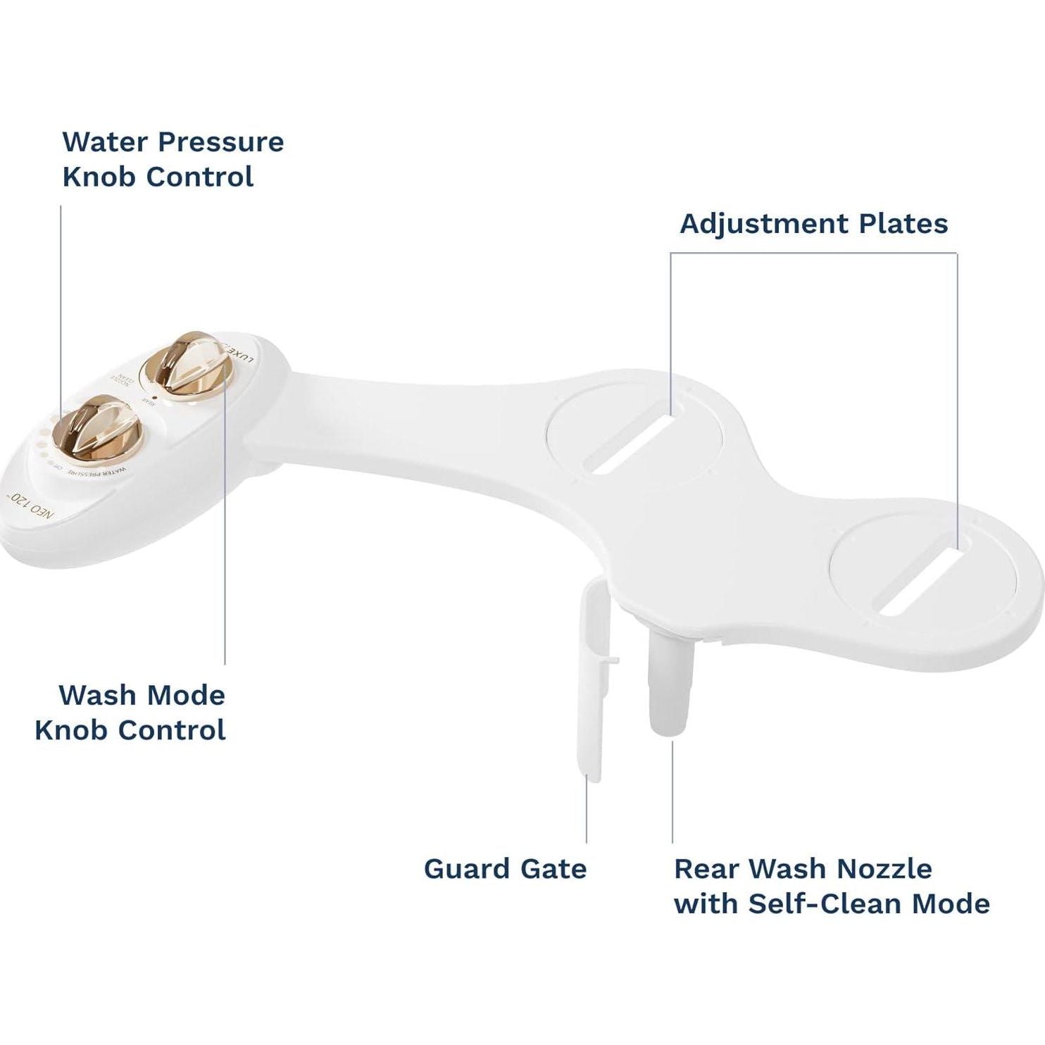 LUXE Bidet NEO 120 - Self-Cleaning Nozzle, Fresh Water Non-Electric Bidet Attachment For Toilet Seat, Adjustable Water Pressure, Rear Wash (Gold),