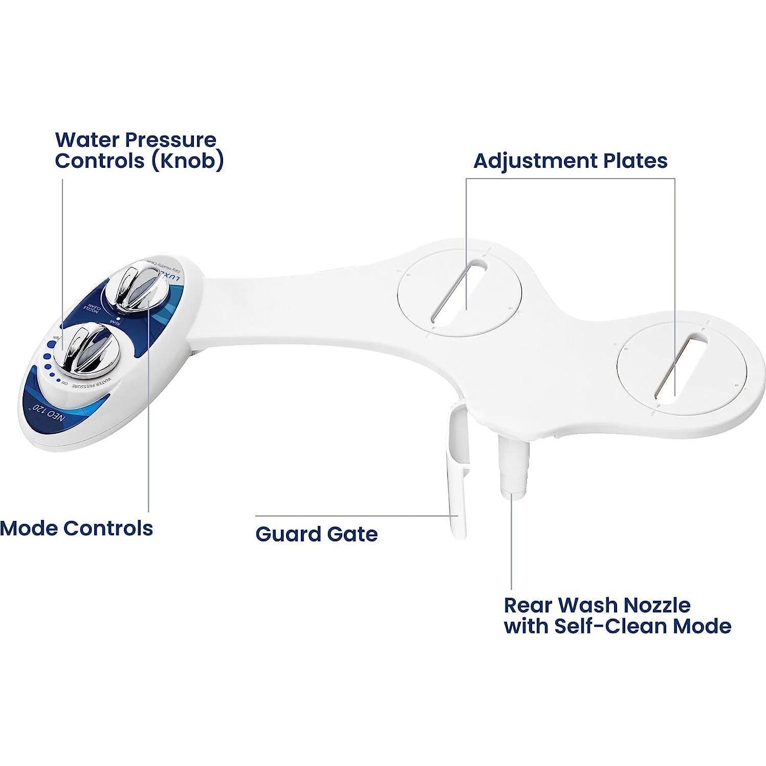 LUXE Bidet NEO 120 - Self-Cleaning Nozzle, Fresh Water Non-Electric Bidet Attachment For Toilet Seat, Adjustable Water Pressure, Rear Wash (Blue),895063002784