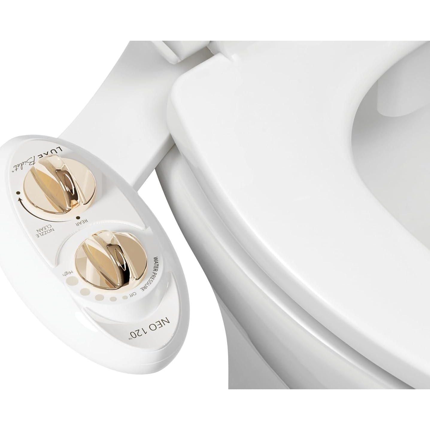 LUXE Bidet NEO 120 - Self-Cleaning Nozzle, Fresh Water Non-Electric Bidet Attachment For Toilet Seat, Adjustable Water Pressure, Rear Wash (Gold),