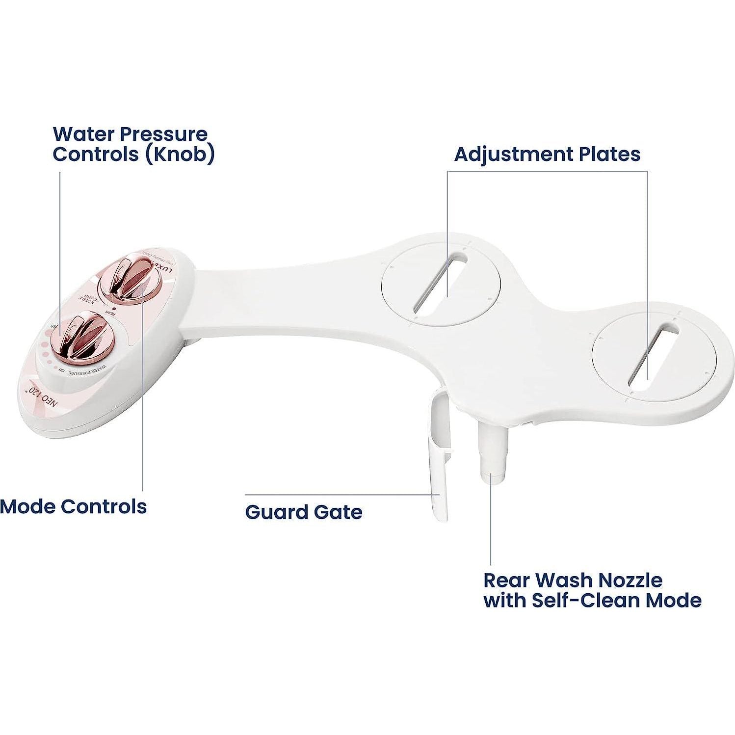 LUXE Bidet NEO 120 - Self-Cleaning Nozzle, Fresh Water Non-Electric Bidet Attachment For Toilet Seat, Adjustable Water Pressure, Rear Wash (Rose Gold),859216005497