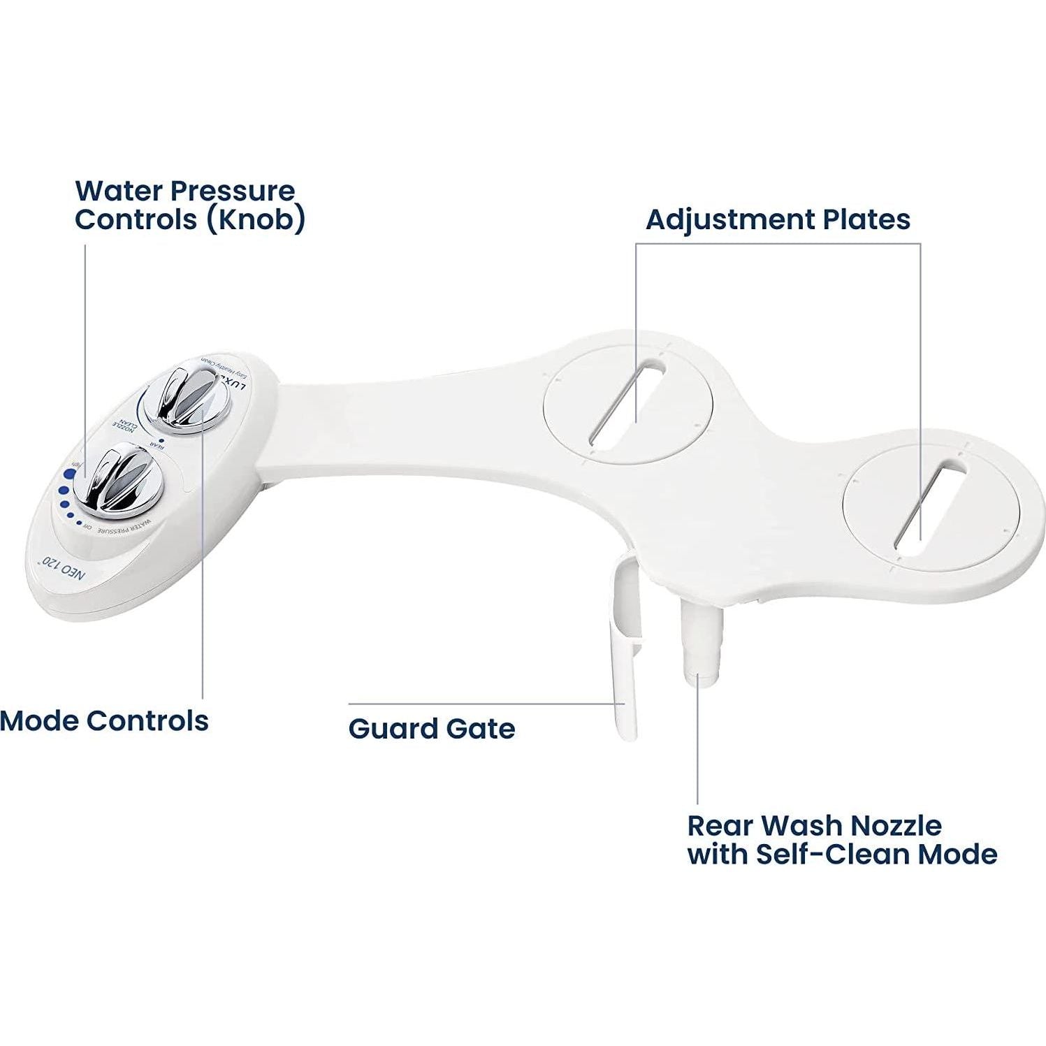 LUXE Bidet NEO 120 - Self-Cleaning Nozzle, Fresh Water Non-Electric Bidet Attachment For Toilet Seat, Adjustable Water Pressure, Rear Wash (White),