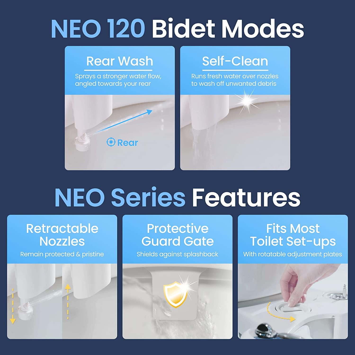 LUXE Bidet NEO 120 - Self-Cleaning Nozzle, Fresh Water Non-Electric Bidet Attachment For Toilet Seat, Adjustable Water Pressure, Rear Wash (Blue),895063002784