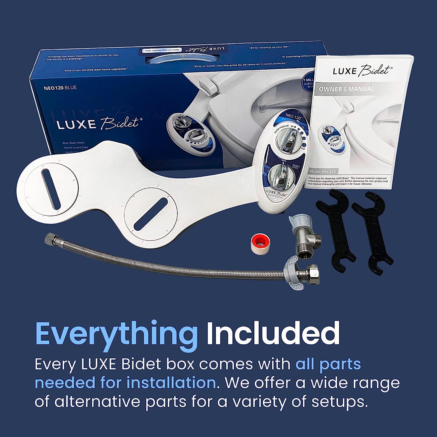 LUXE Bidet NEO 120 - Self-Cleaning Nozzle, Fresh Water Non-Electric Bidet Attachment For Toilet Seat, Adjustable Water Pressure, Rear Wash (Blue),895063002784
