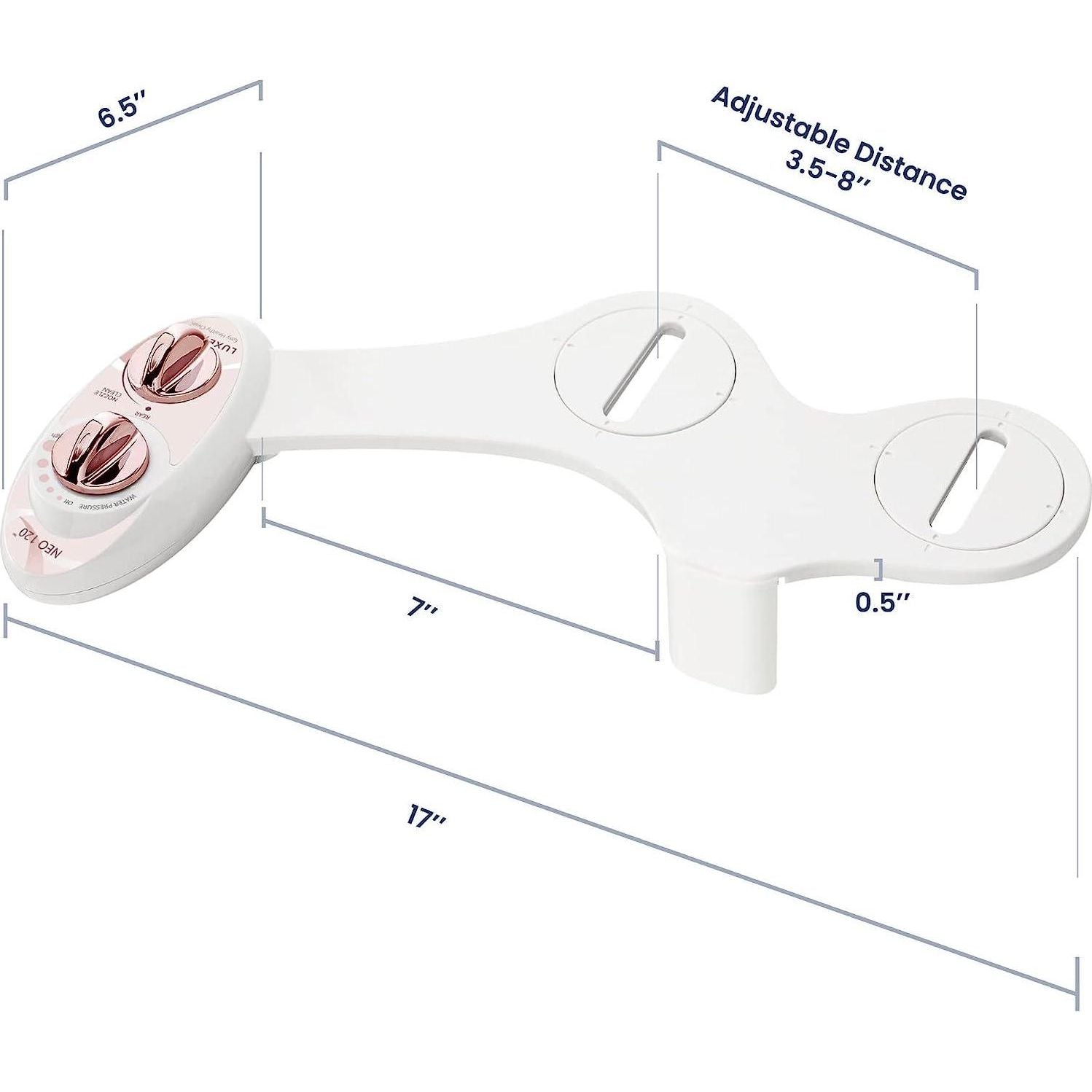 LUXE Bidet NEO 120 - Self-Cleaning Nozzle, Fresh Water Non-Electric Bidet Attachment For Toilet Seat, Adjustable Water Pressure, Rear Wash (Rose Gold),859216005497