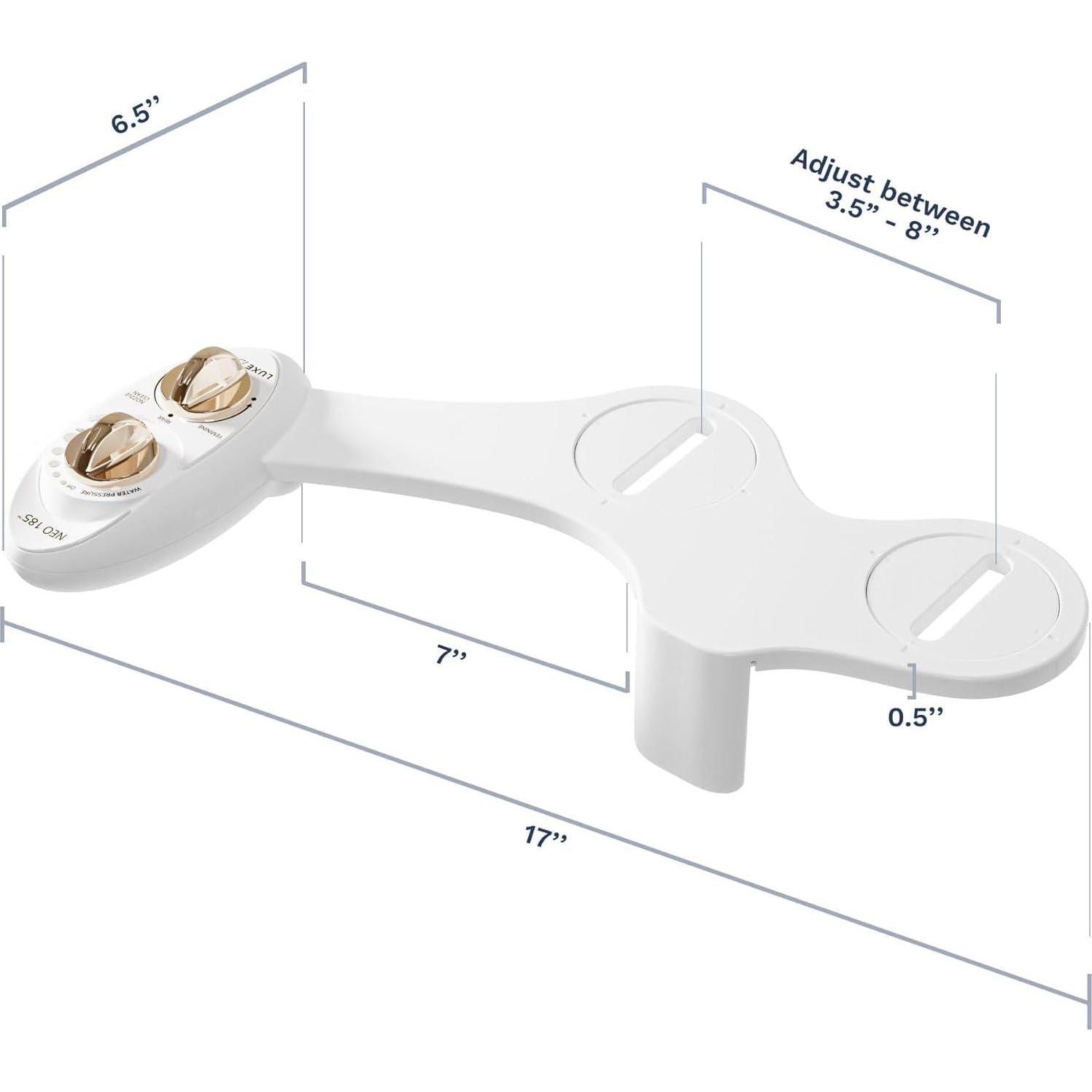 LUXE Bidet NEO 185 - Self-Cleaning, Dual Nozzle, Non-Electric Bidet Attachment For Toilet Seat, Adjustable Water Pressure, Rear And Feminine Wash (Gold),