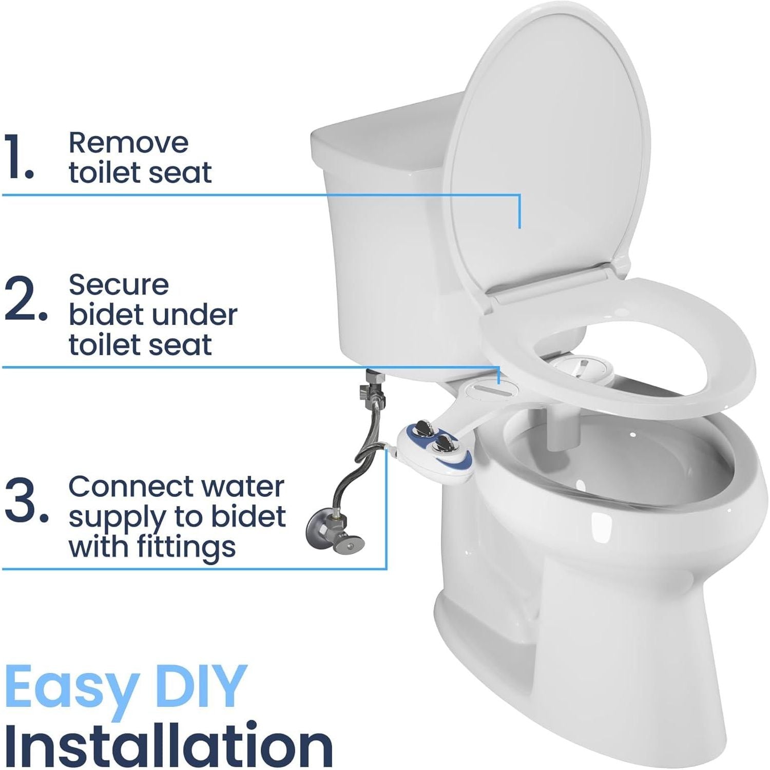 LUXE Bidet NEO 185 - Self-Cleaning, Dual Nozzle, Non-Electric Bidet Attachment For Toilet Seat, Adjustable Water Pressure, Rear And Feminine Wash (Gold),