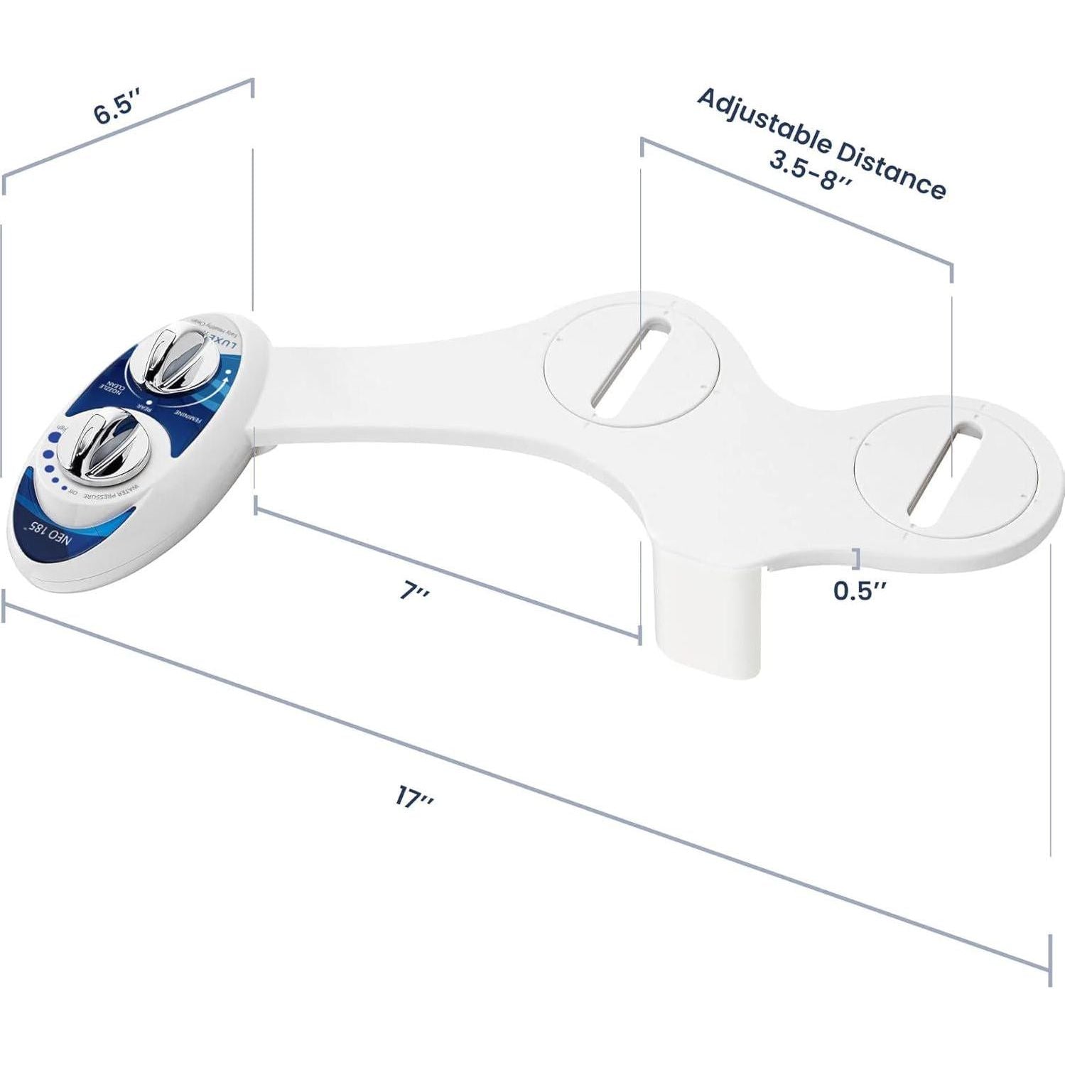 LUXE Bidet NEO 185 - Self-Cleaning, Dual Nozzle, Non-Electric Bidet Attachment For Toilet Seat, Adjustable Water Pressure, Rear And Feminine Wash (Blue),