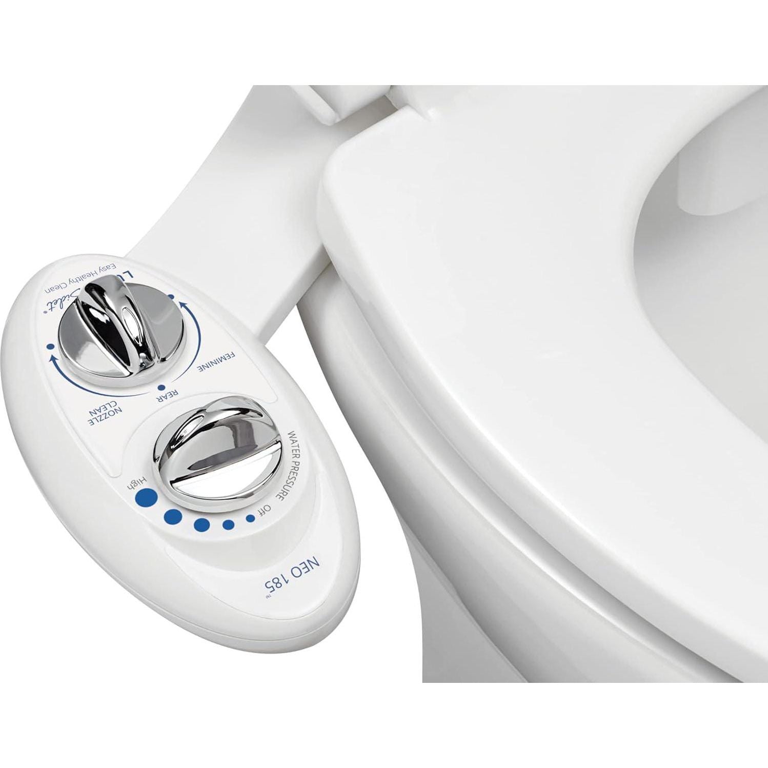 LUXE Bidet NEO 185 - Self-Cleaning, Dual Nozzle, Non-Electric Bidet Attachment For Toilet Seat, Adjustable Water Pressure, Rear And Feminine Wash (White),