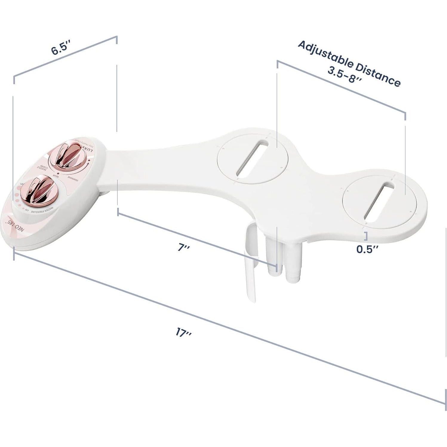LUXE Bidet NEO 185 - Self-Cleaning, Dual Nozzle, Non-Electric Bidet Attachment For Toilet Seat, Adjustable Water Pressure, Rear And Feminine Wash (Rose Gold),