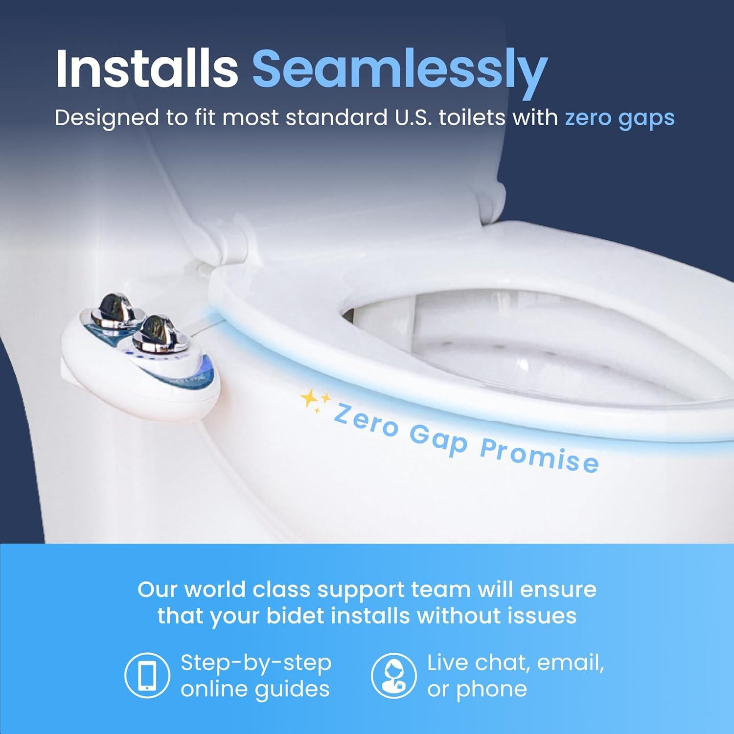 LUXE Bidet NEO 185 - Self-Cleaning, Dual Nozzle, Non-Electric Bidet Attachment For Toilet Seat, Adjustable Water Pressure, Rear And Feminine Wash (Gold),