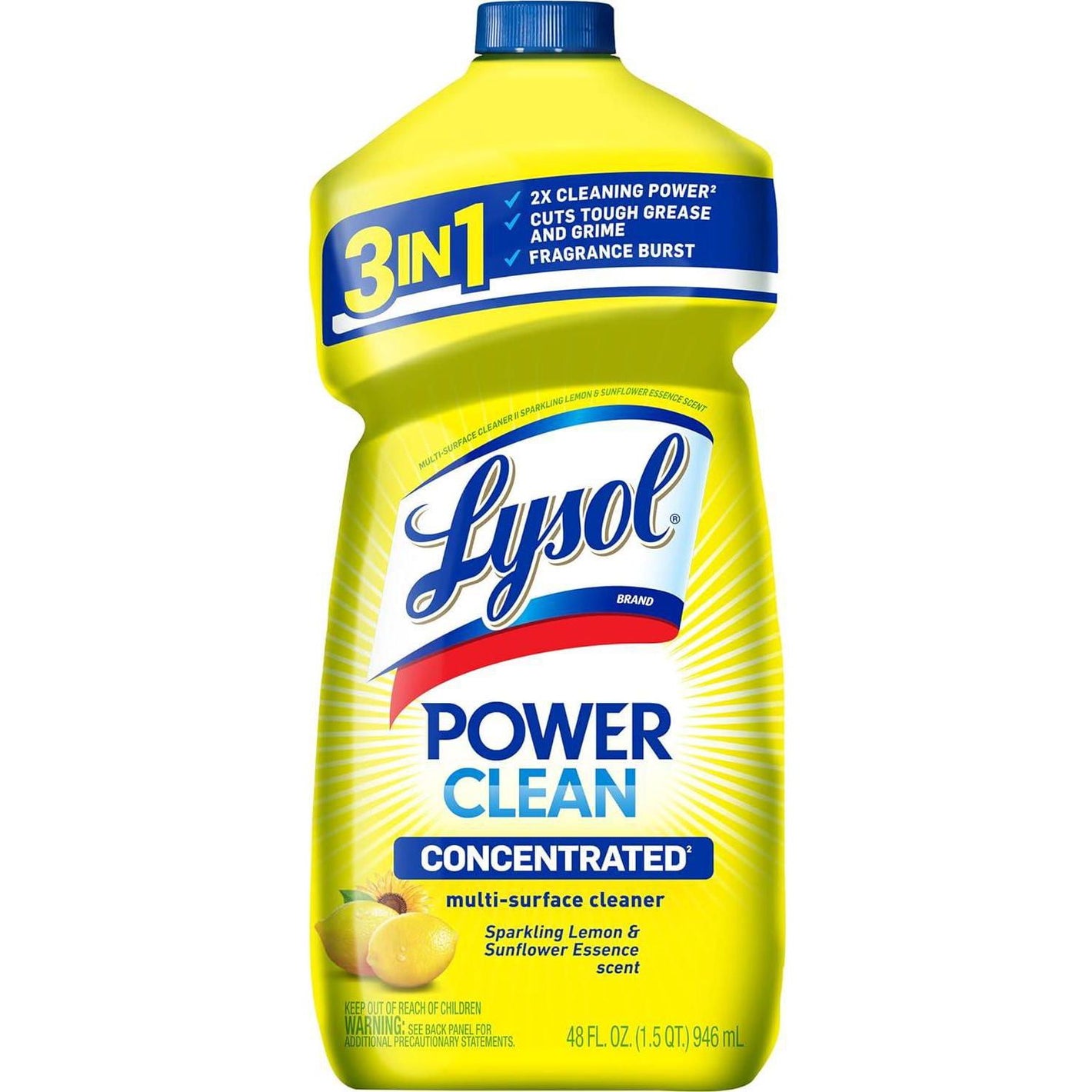 Lysol LYSOL Power Clean Multi-Surface Cleaner, 2x Concentrated Pour, Sparkling Lemon And Sunflower Essence Scent, 48 Fl Oz