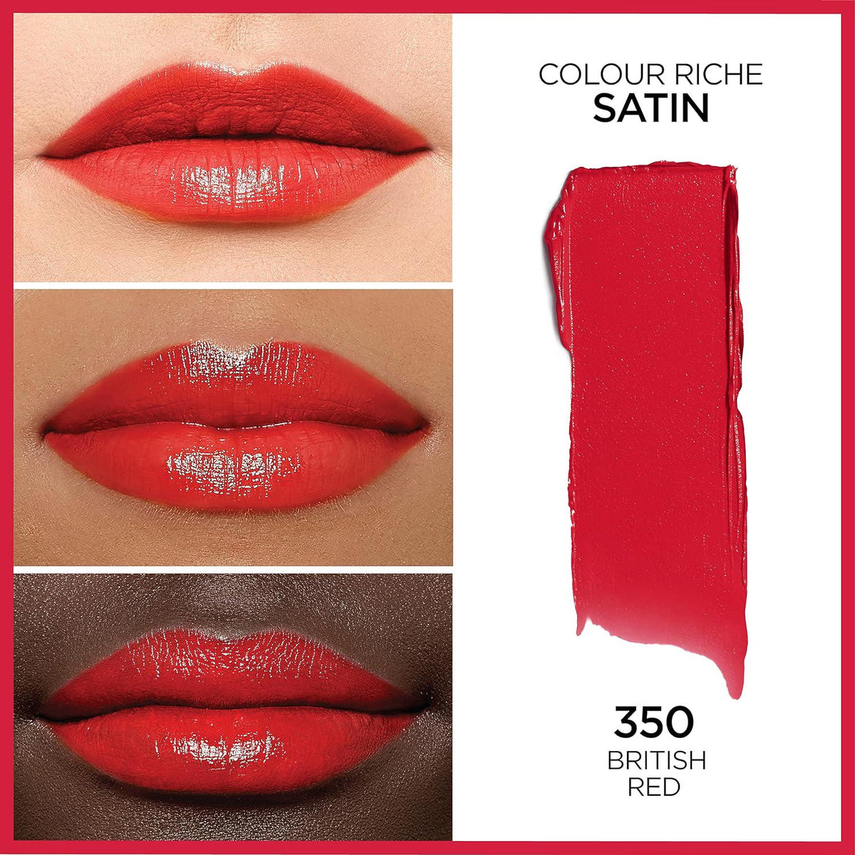 L Oréal Paris Colour Riche Original Creamy, Hydrating Satin Lipstick With Argan Oil And Vitamin E, British Red , 1 Count,
