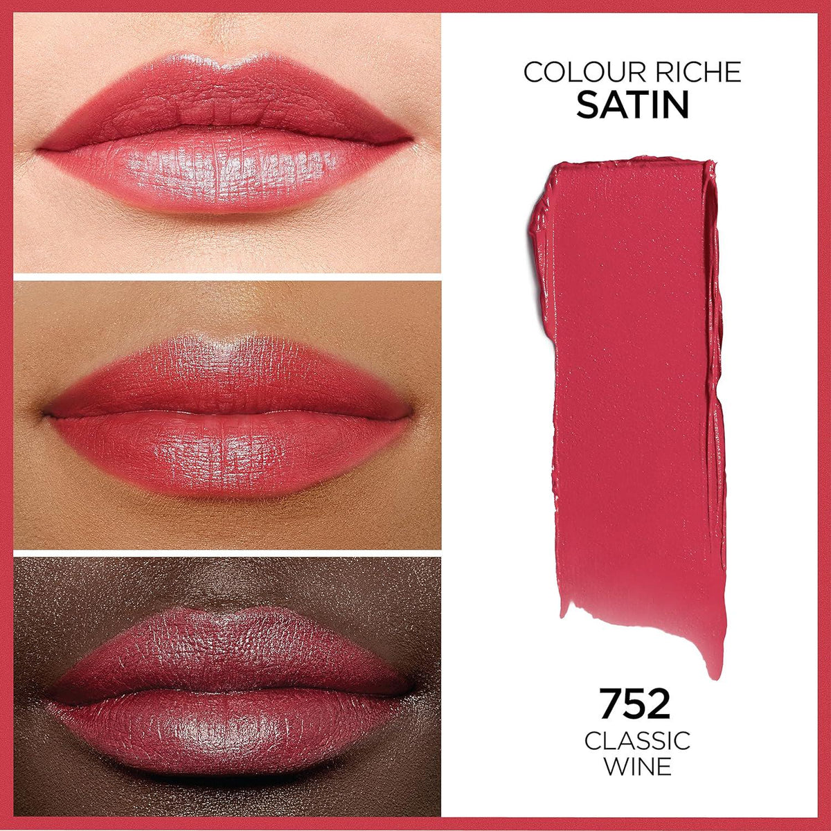 L Oréal Paris Colour Riche Original Creamy, Hydrating Satin Lipstick With Argan Oil And Vitamin E, Classic Wine , 1 Count,