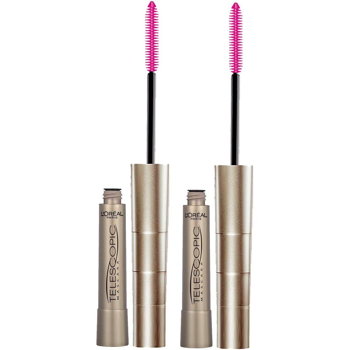 L Oréal Paris Makeup Telescopic Original Lengthening, Lash Separating Mascara With Dual Precision Brush, Washable, Blackest Black, 0.27 Fl Oz., 2 Count,