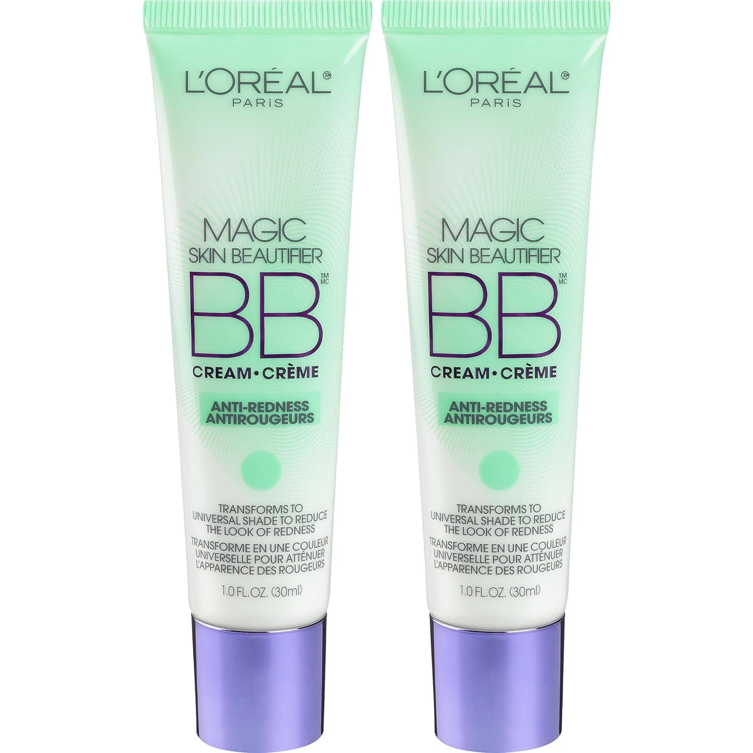 L'Oréal Paris Makeup Magic Skin Beautifier BB Cream Tinted Moisturizer, Anti-Redness, 1 Fl Oz, 2 Count,