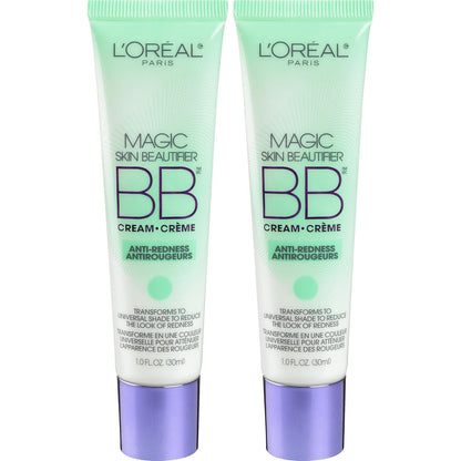 L'Oréal Paris Makeup Magic Skin Beautifier BB Cream Tinted Moisturizer, Anti-Redness, 1 Fl Oz, 2 Count,