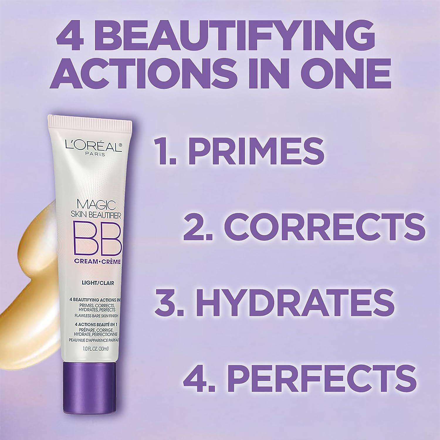 L Oréal Paris Makeup Magic Skin Beautifier BB Cream Tinted Moisturizer, Light, 1 Fl Oz, 2 Count,