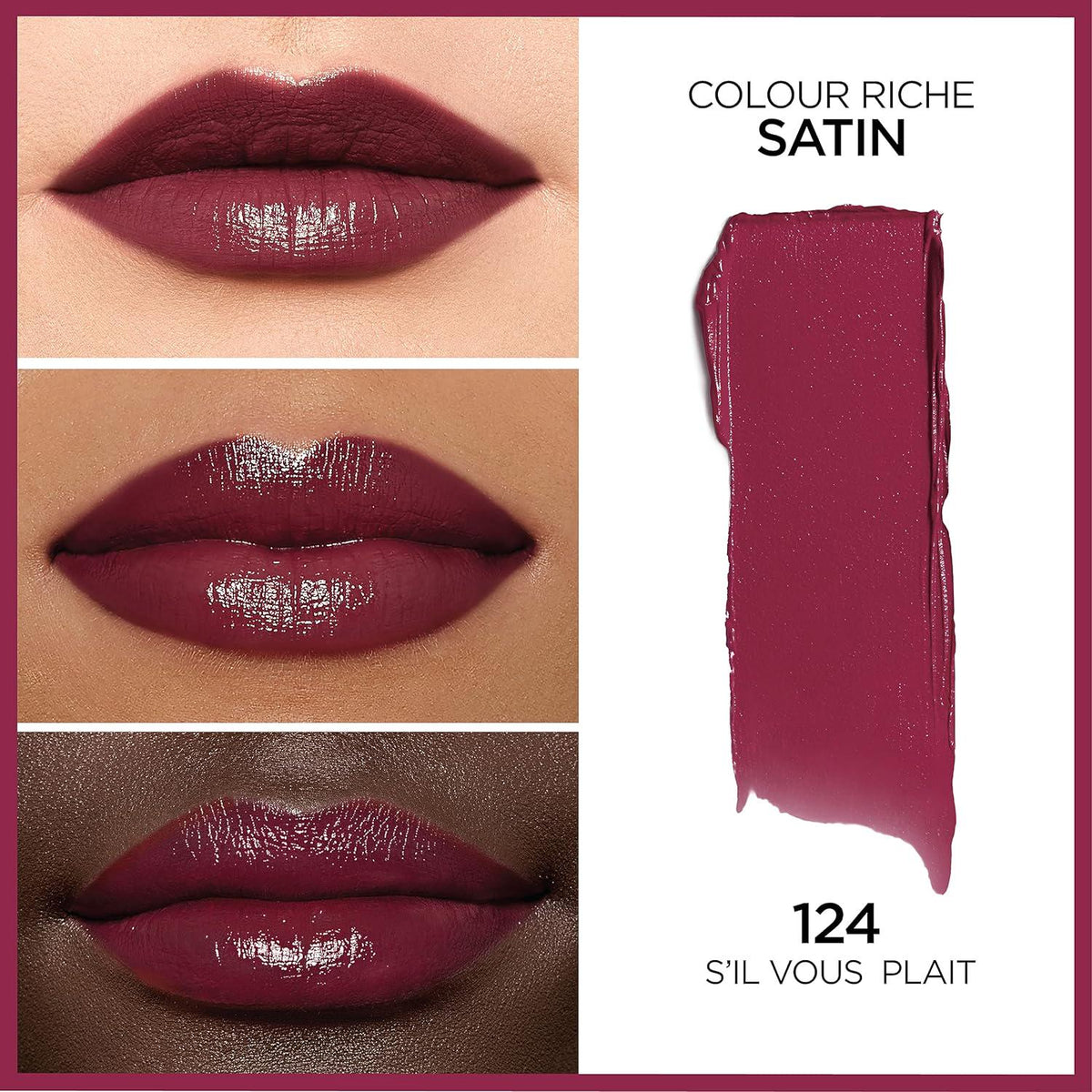 L'Oreal Paris Colour Riche Original Creamy, Hydrating Satin Lipstick With Argan Oil And Vitamin E, S'Il Vous Plait , 1 Count,