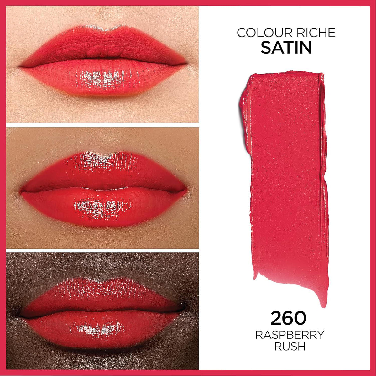 L'Oreal Paris Colour Riche Original Creamy, Hydrating Satin Lipstick With Argan Oil And Vitamin E, Raspberry Rush , 1 Count,