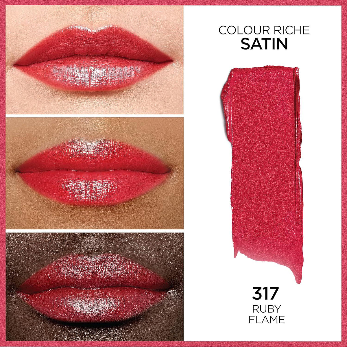 L'Oreal Paris Colour Riche Original Creamy, Hydrating Satin Lipstick With Argan Oil And Vitamin E, Ruby Flame , 1 Count,