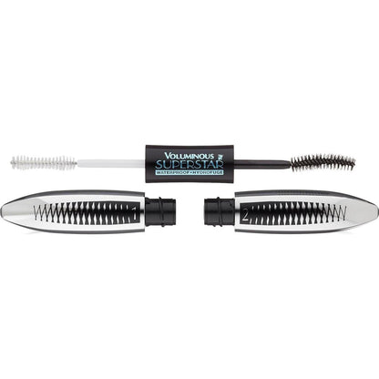 L'Oreal Paris Superstar Mascara Waterproof, 1 Pc, 0.41 fl oz, Blackest Black, Dual-Ended Length & Volume Lash Makeup