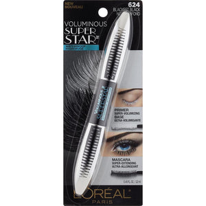L'Oreal Paris Superstar Mascara Waterproof, 1 Pc, 0.41 fl oz, Blackest Black, Dual-Ended Length & Volume Lash Makeup