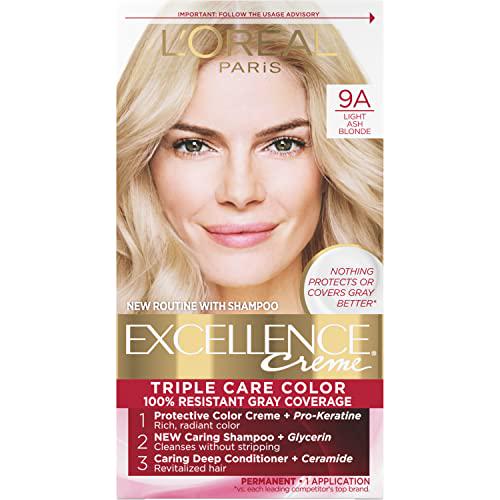 L'Oreal Paris Excellence Hair Color 9A Light Ash Blonde, 1 Pc, Triple Care, 8 Weeks Gray Coverage, All Hair Types