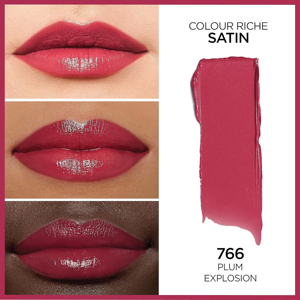 L'Oreal Paris Makeup Colour Riche Original Creamy, Hydrating Satin Lipstick, 766 Plum Explosion, 1 Count,